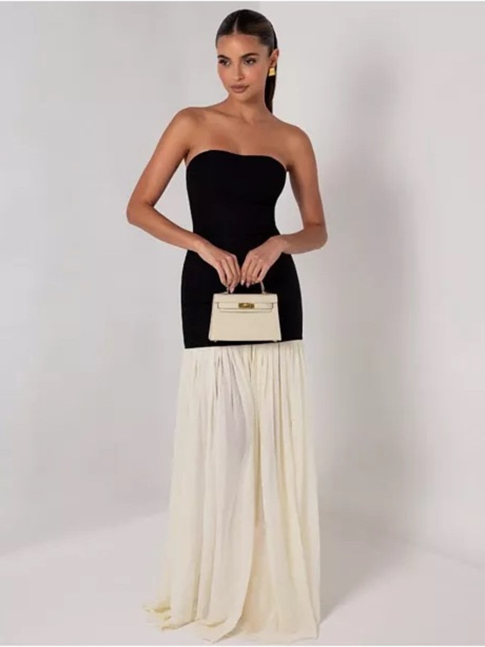 Heiress Beverly Hills Cream Chiffon Maxi Dress - Size L (US 8)
